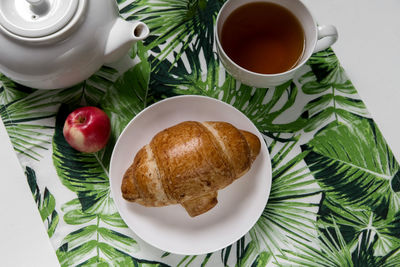 High angle view of breakfast served on table