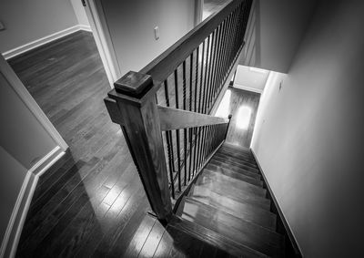 High angle view of steps in illuminated house