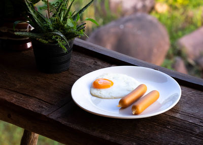 High angle view of breakfast served on table