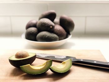 Close-up of fruits in bowl on table