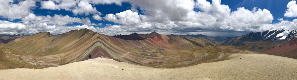 Panoramic view of mountains against cloudy sky