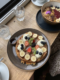 High angle view of breakfast on table