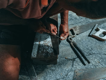 High angle view of man working