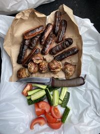 High angle view of food on table