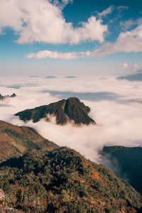 Scenic view of mountains against sky during sunset