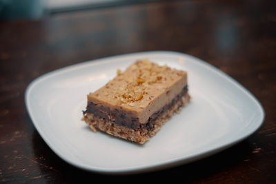 Close-up of cake in plate on table