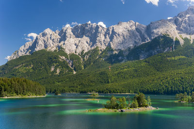 Lake eibsee at zugspitze mountain range in germany