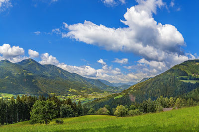 Landscape of valley in alps mountains in central styria, austria