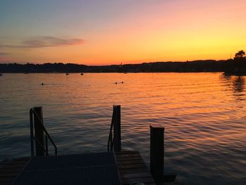 Scenic view of lake against sky during sunset