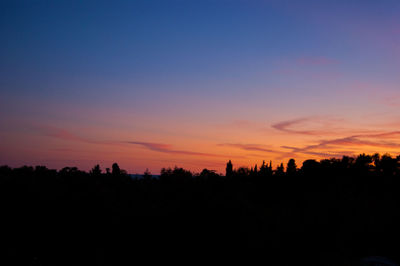 Silhouette trees against sky during sunset