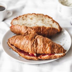 High angle view of bread in plate on table