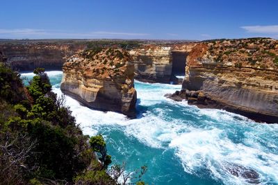 Scenic view of sea against clear sky