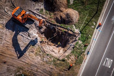 High angle view of man on road