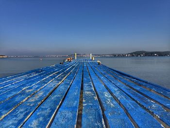 Scenic view of sea against clear blue sky