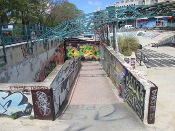 View of footbridge in city