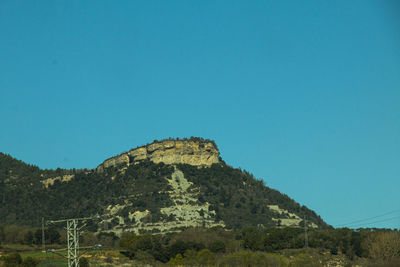 Scenic view of mountains against clear blue sky
