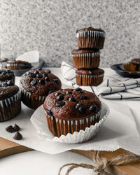 Close-up of muffins on table