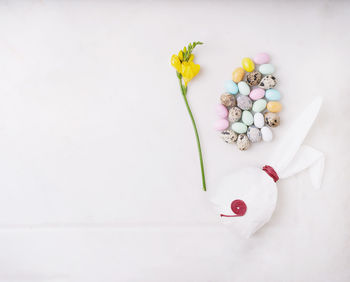 High angle view of multi colored candies on table