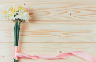 High angle view of flowering plant on table