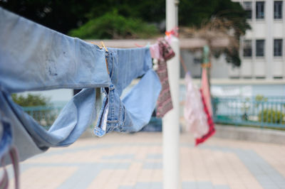 Laundries hanging on clothesline