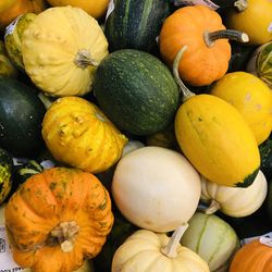 High angle view of pumpkins in market