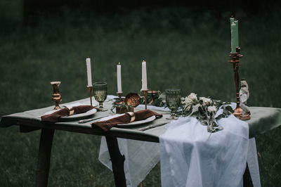 Chairs and tables on table