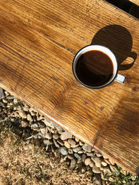 High angle view of coffee on table