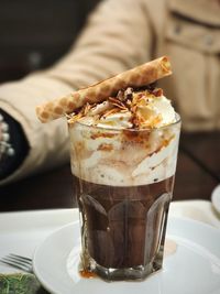 Close-up of ice cream cone in glass