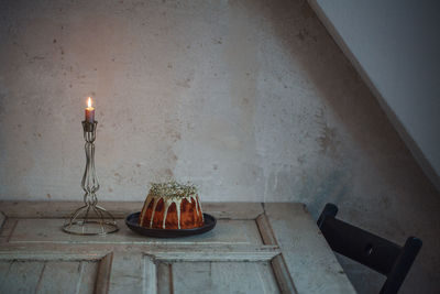 High angle view of cake on table