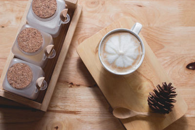 High angle view of coffee on table