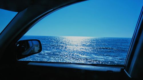 Cropped image of sea seen through window