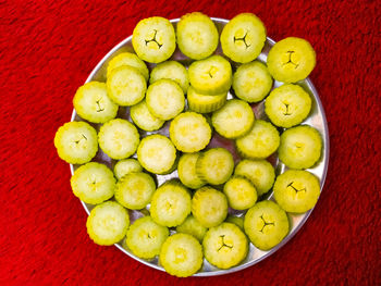 High angle view of fruits in plate