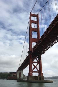 Low angle view of suspension bridge over river