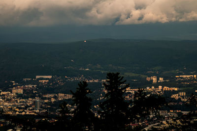 High angle shot of townscape against sky