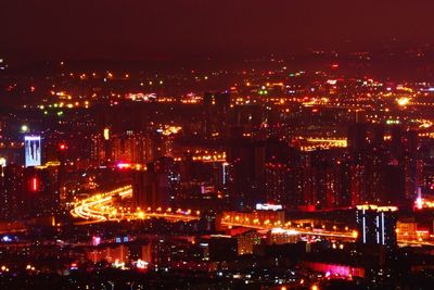 Aerial view of city at night