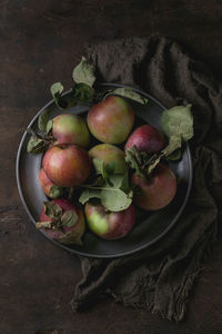 High angle view of fruits in bowl on table
