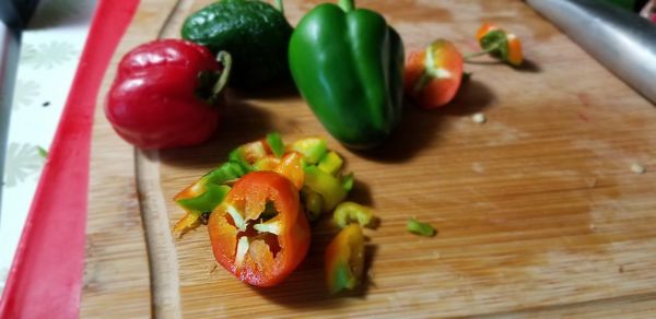 Close-up of chopped vegetables on cutting board