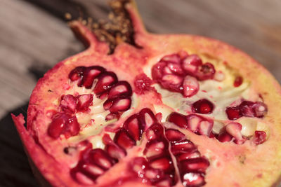 Close-up of halved pomegranate