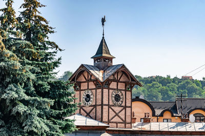 Beautiful photo of town hall with antique clock. chortkiv, ukraine.