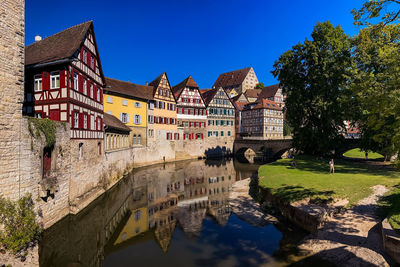 The historic old town of schwäbisch hall with half-timered houses near kocher river, germany