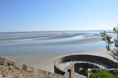 Scenic view of beach against clear sky