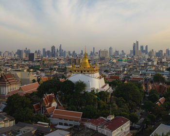 High angle view of buildings in city