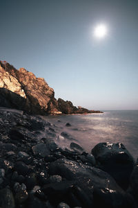 Scenic view of sea against clear sky