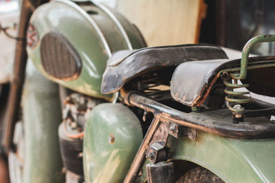 Close-up of old rusty car