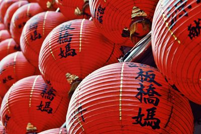 Low angle view of lanterns hanging in market for sale