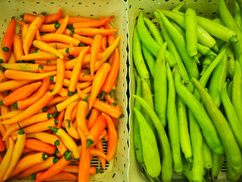 High angle view of chili peppers for sale at market stall