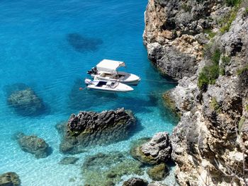 High angle view of nautical vessel on sea