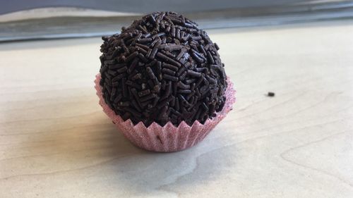 High angle view of cupcakes on table