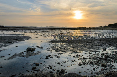 Scenic view of sea against sky at sunset