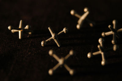 High angle view of objects on table against black background